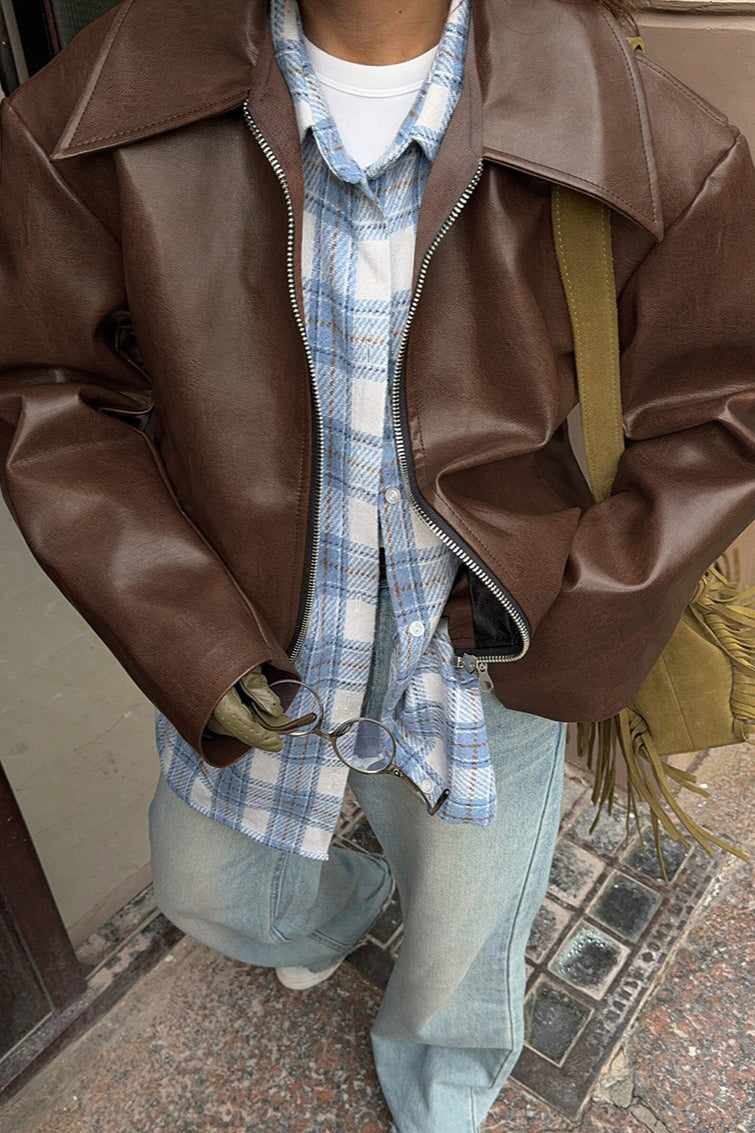 Brown Faux Leather Moto Jacket 4