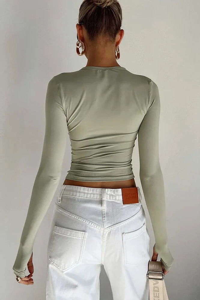 Long Sleeve Slim Fit Crop Top - Fashionpara