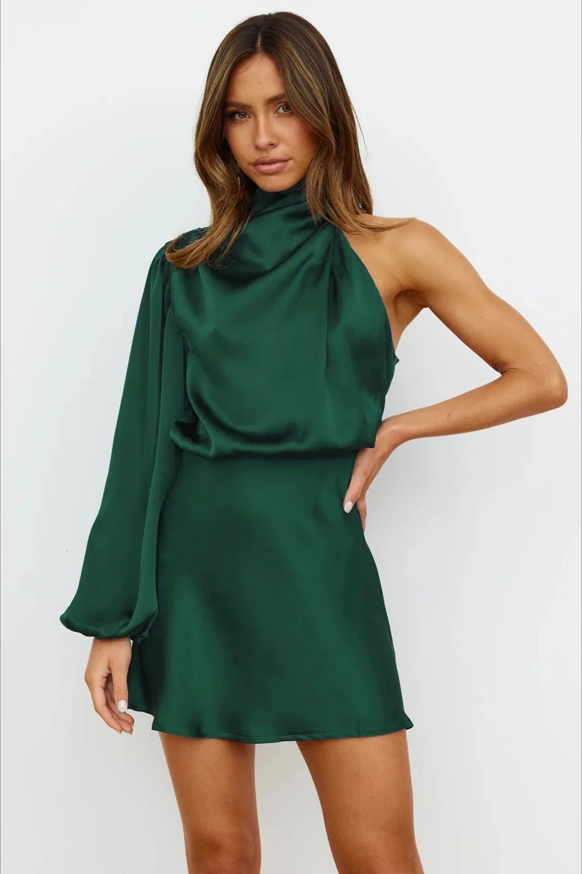 Satin One Shoulder Mini Dress - View 8