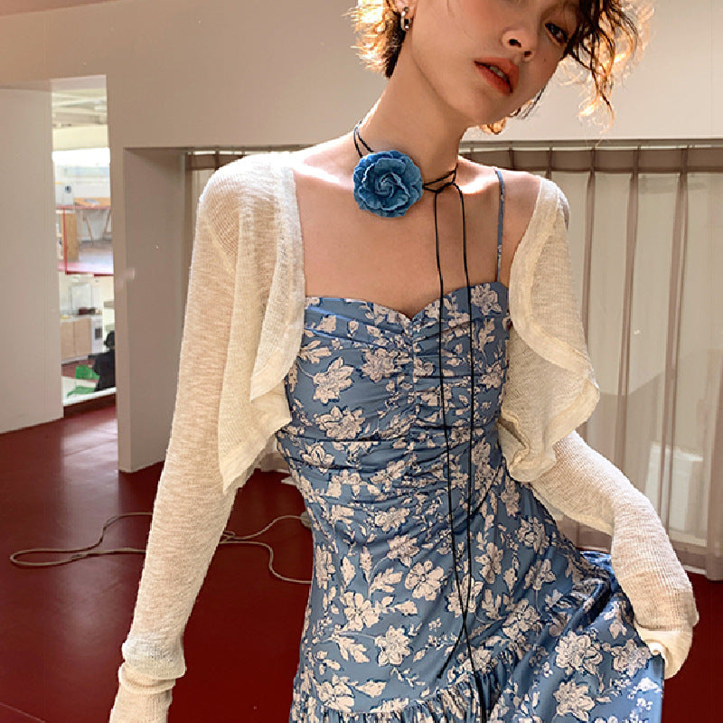 Denim 3D Flower Necklace - Fashionpara