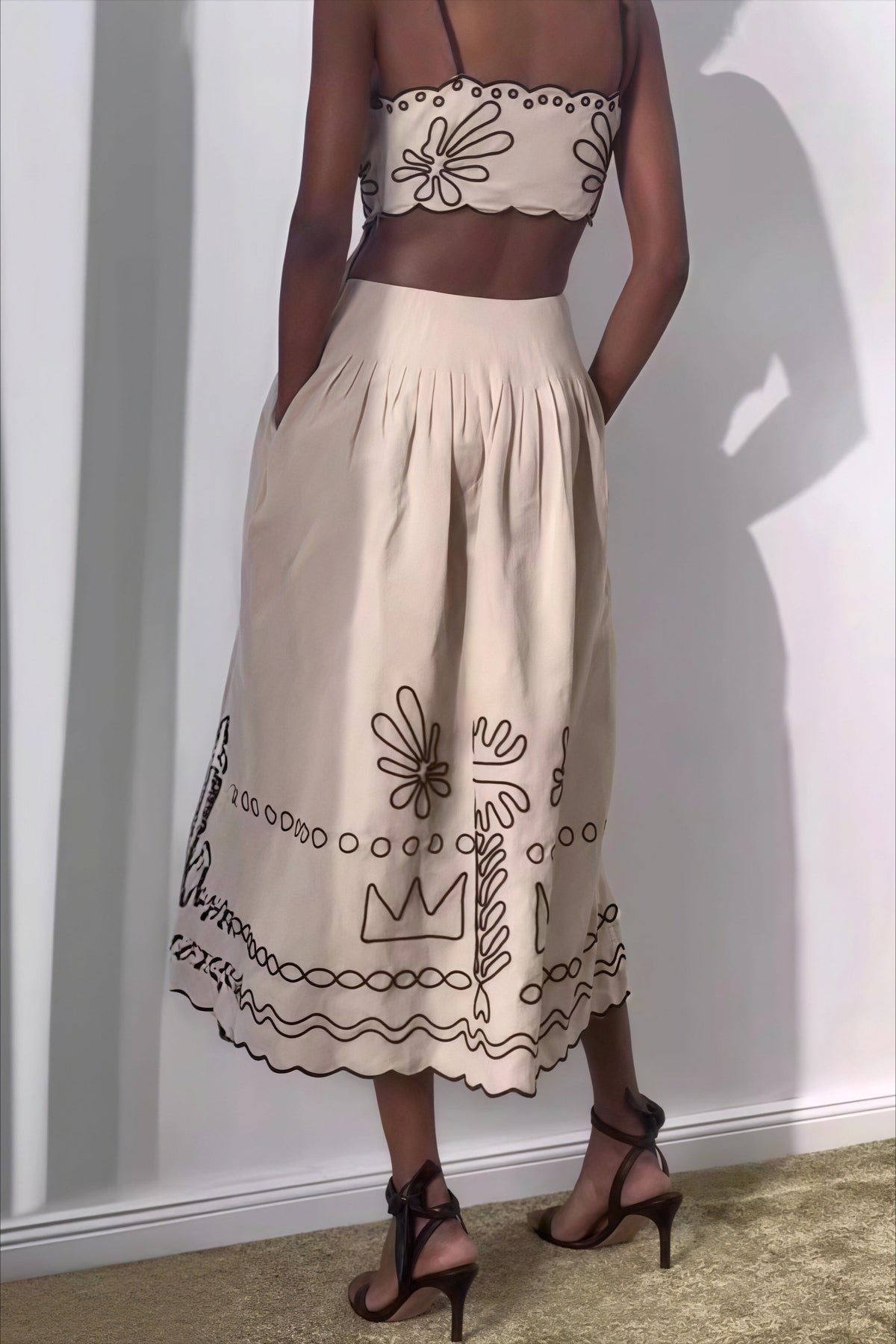 Embroidered Square Neck Fit and Flare Midi Dress 4