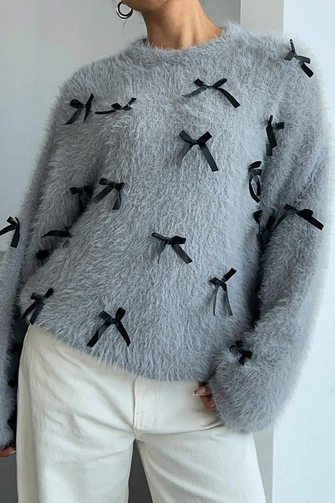 Mohair Bow Pullover Loose Blouse