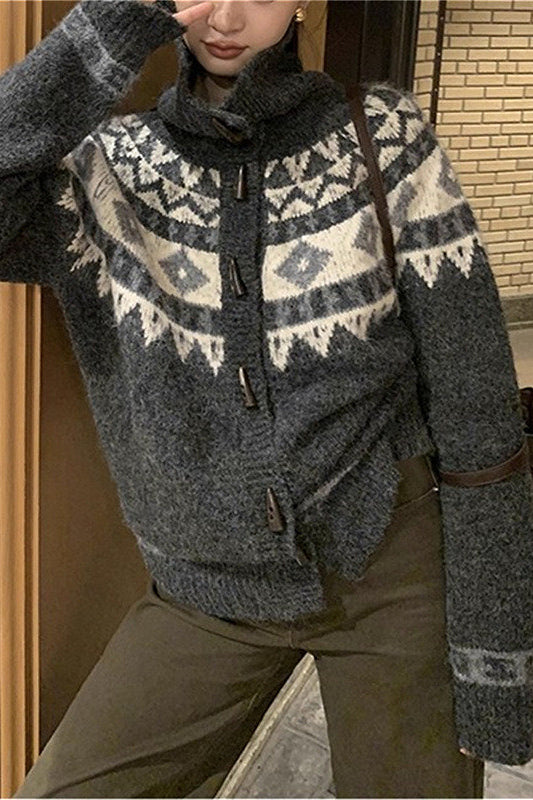 PrincessAce Retro Jacquard Collar Loose Knit Cardigan