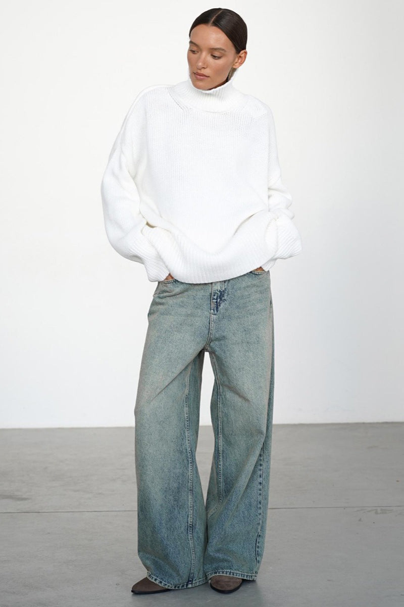 Oversized Turtleneck Rib Trim Knit Sweater 2