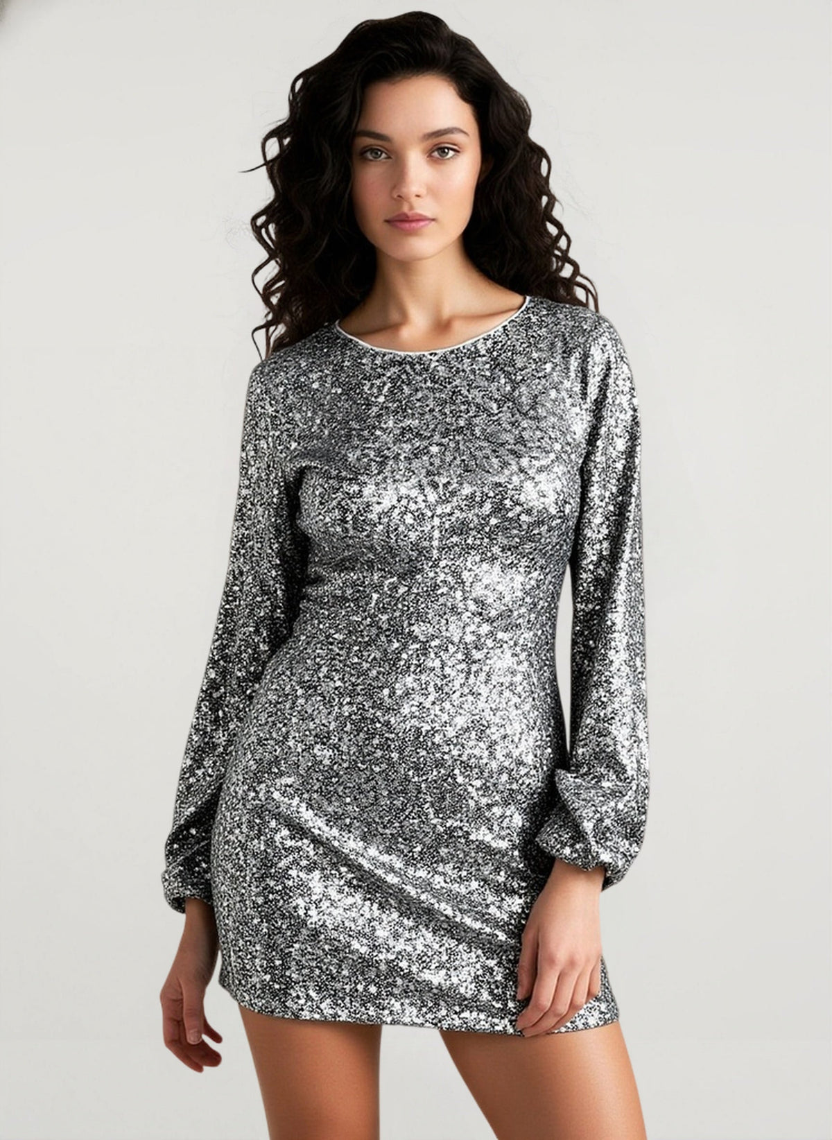 Sequin Flared Sleeve Round Neck Mini Dress 2
