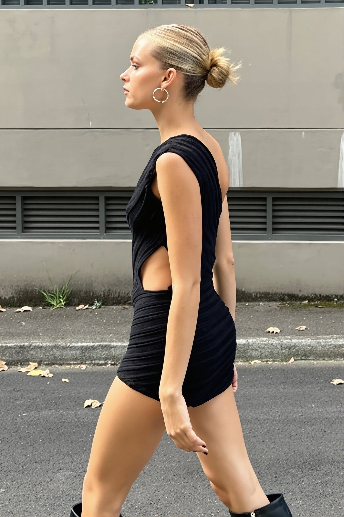 Knit One Shoulder Cut Out Asymmetric Mini Dress 7