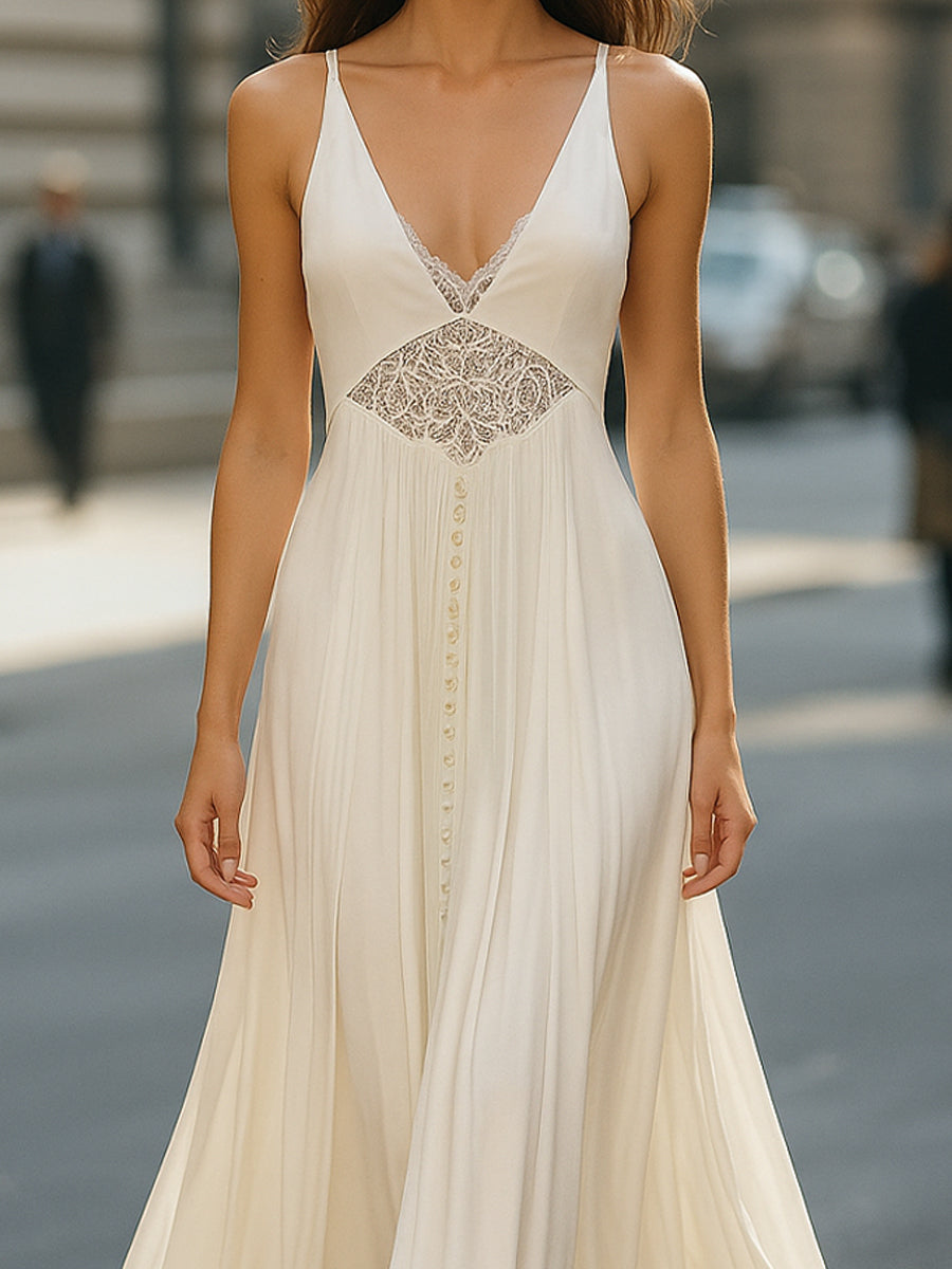Lace-Trimmed Spaghetti Strap Maxi Dress