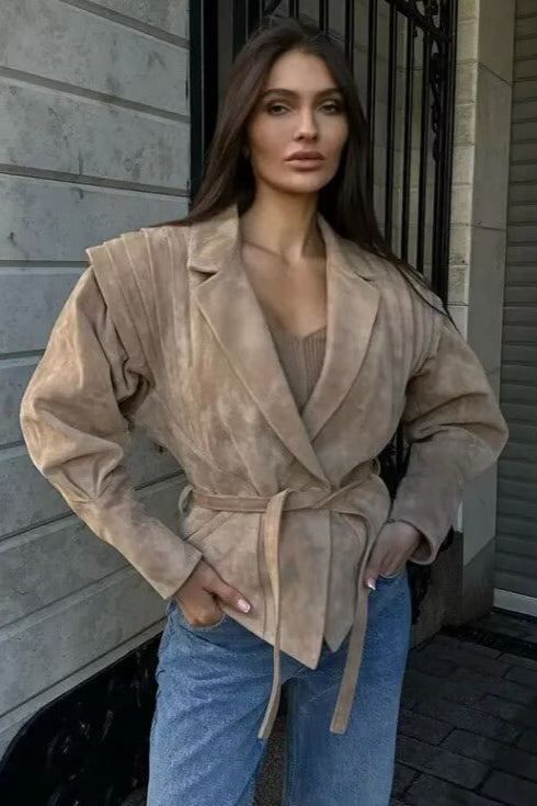 Belted Faux Suede Wrap Blazer 4