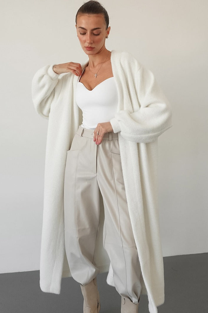 Chenille V Neck Belted Coat - Fashionpara