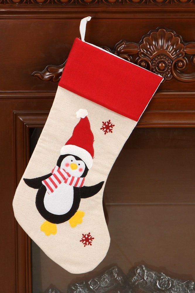 Linen Santa Embroidery Hanging Storage Bag