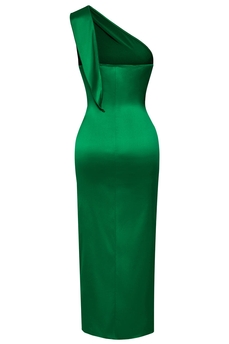 Solid Folds Lace-up One Shoulder Midi Dress Fashionpara