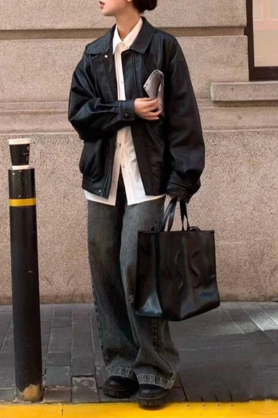 PU Leather Oversized Biker Jacket