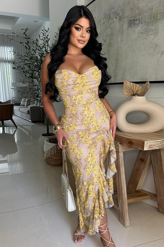 Floral Ruffle Strap Sexy Summer Party Dress