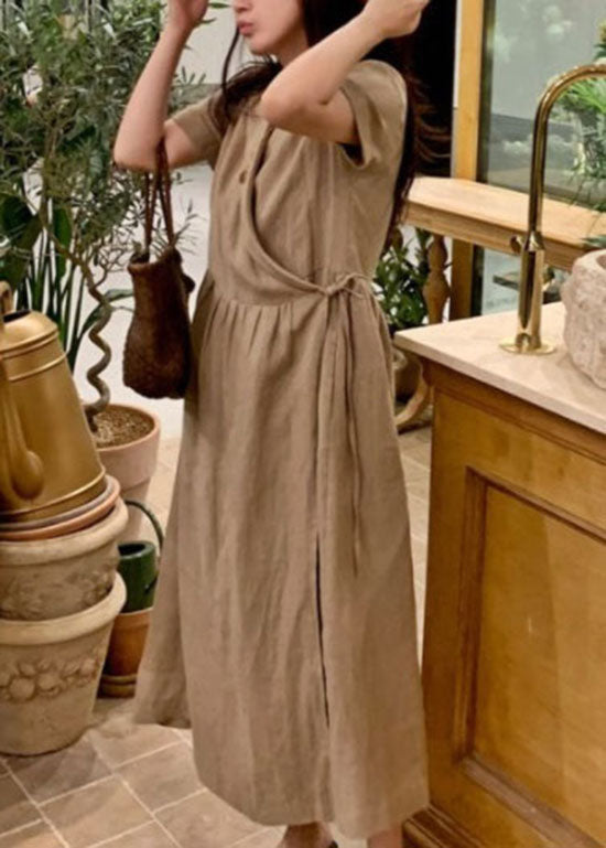 Wrap Front Notched Collar Short Sleeve Pocket Maxi Wrap Dress - View 2