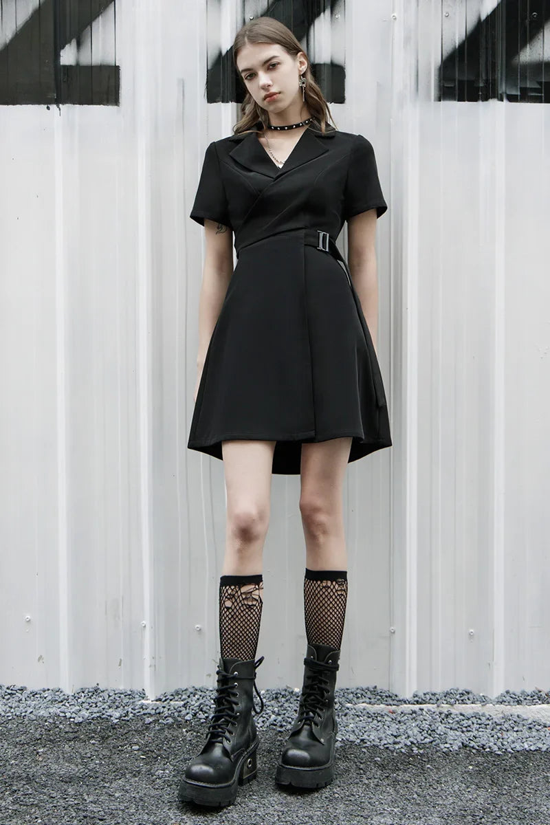 Collared Short Sleeve Belted Fit & Flare Mini Dress