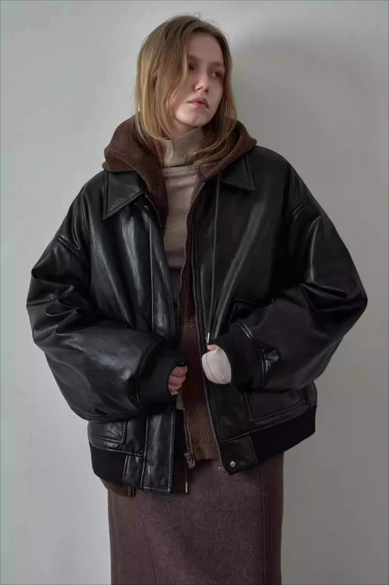 Spring Oversized Faux Leather Coat for Chic Layering