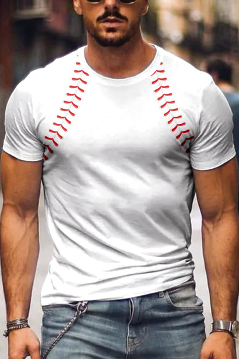 Men's Fashion Washing Short Sleeve Baseball Printed T-shirt Fashionpara
