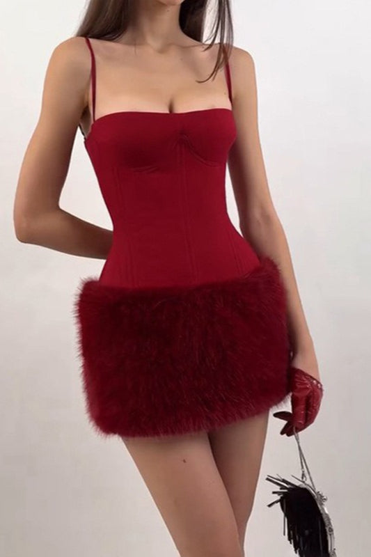 Faux Fur Strapless Party Dress