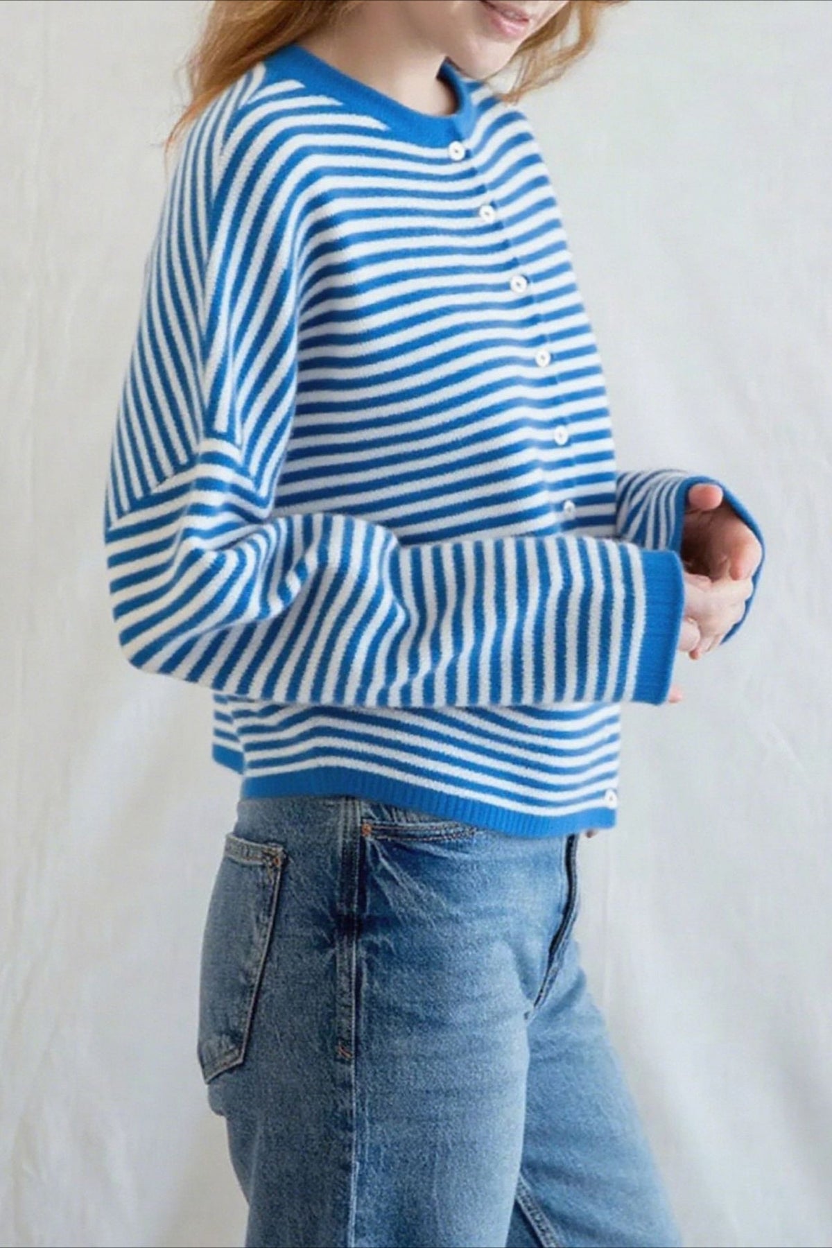 Striped Knit Round Neck Cardigan 5