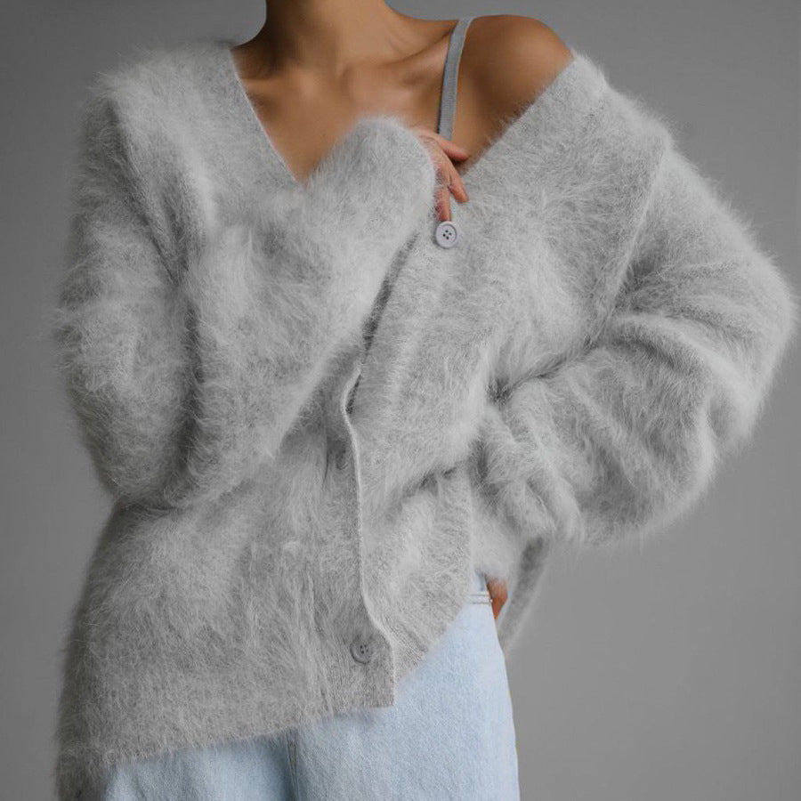 Elegant V-Neck Mink Wool Cardigan for Ultimate Comfort