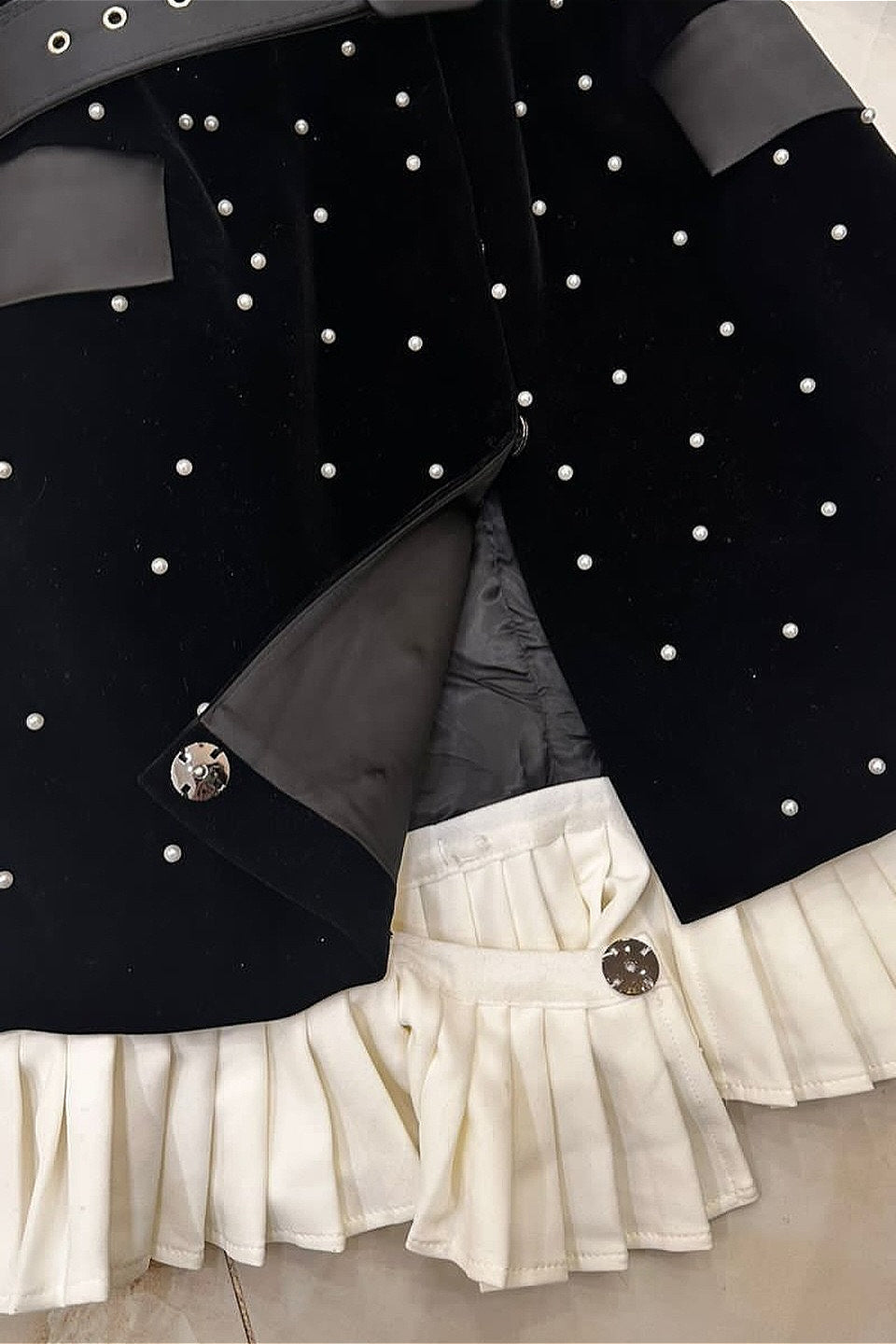 Pearl Studded Satin Lapel Belted Ruffle Hem Blazer Mini Dress - View 5
