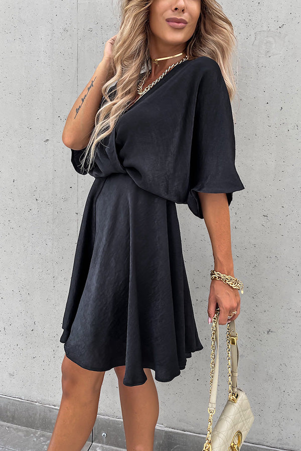 Batwing Sleeve Satin Mini Dress  Fashionpara