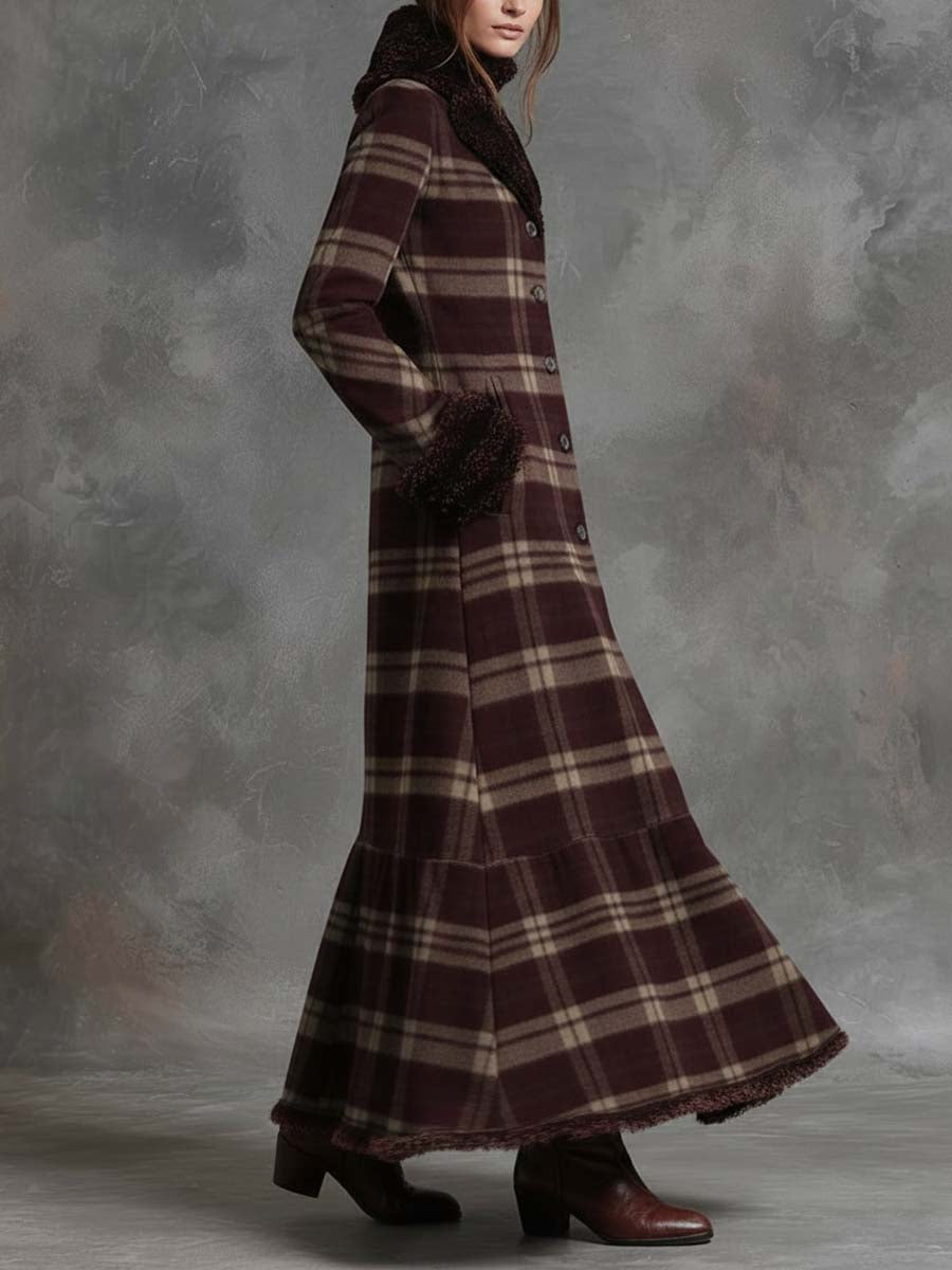 Classic Angolan Red Plaid Maxi Coat Dress