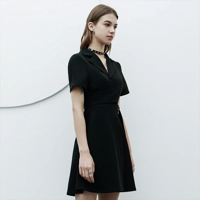 Collared Short Sleeve Belted Fit & Flare Mini Dress
