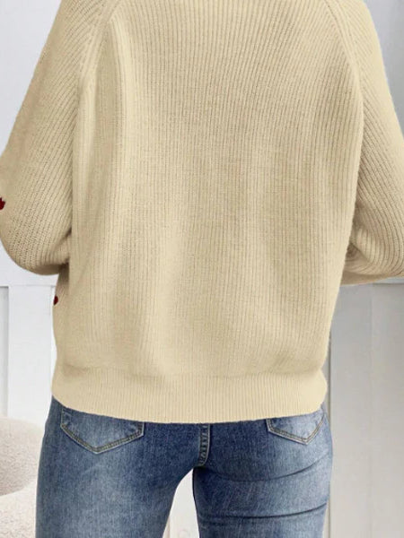 Heart Embroidery V-Neck Cardigan for Cozy Elegance