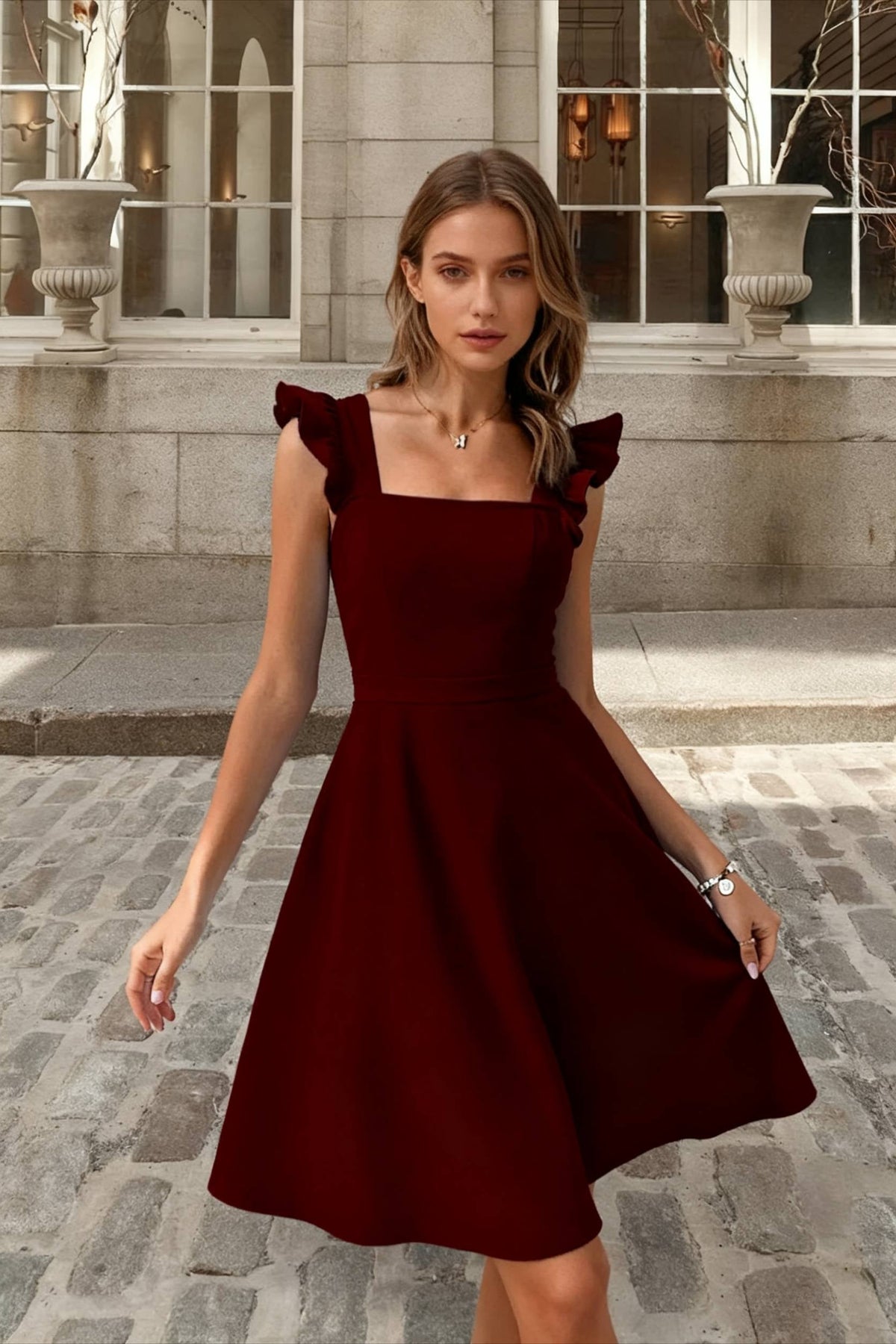 Sleeveless Mini Dress with Ruffle Tie-back