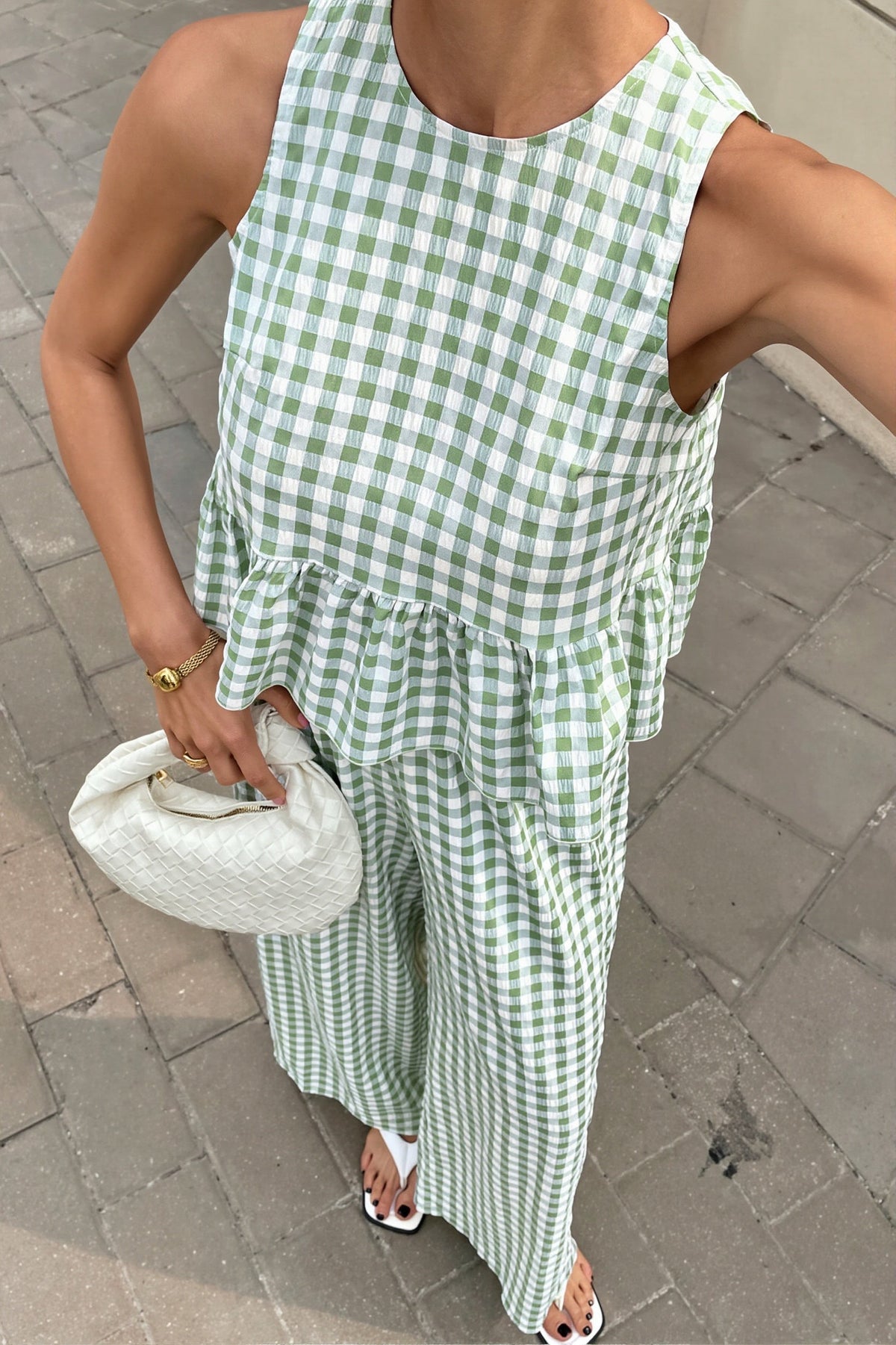 Sleeveless Ruffle Top Straight Pants Two Piece Set