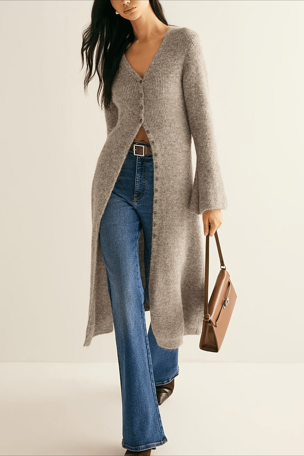 Elegant French Long-Sleeve Knit Cardigan for Chic Style