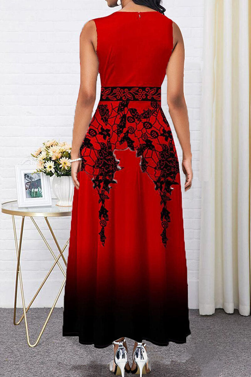 Sweet Elegant Print Patchwork O Neck A Line Dresses Fashionpara