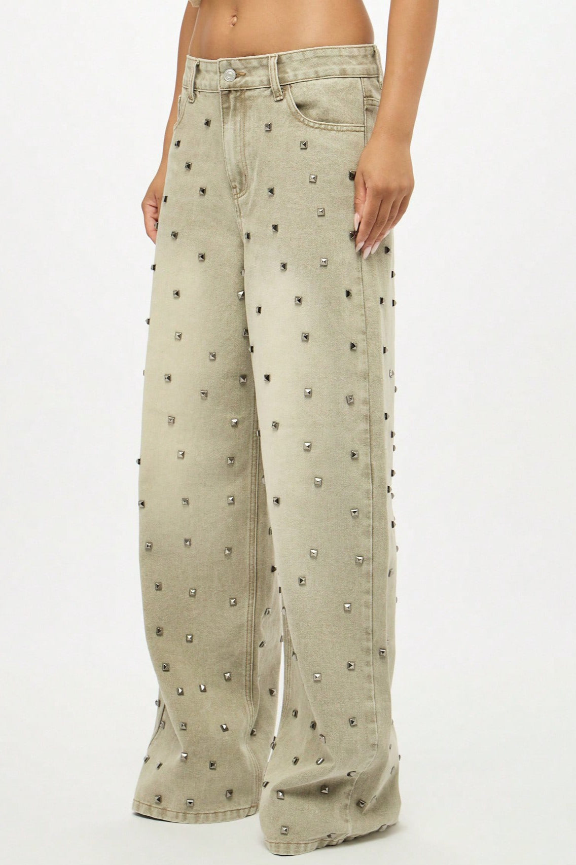 Low Rise Rhinestone Wide Leg Jeans