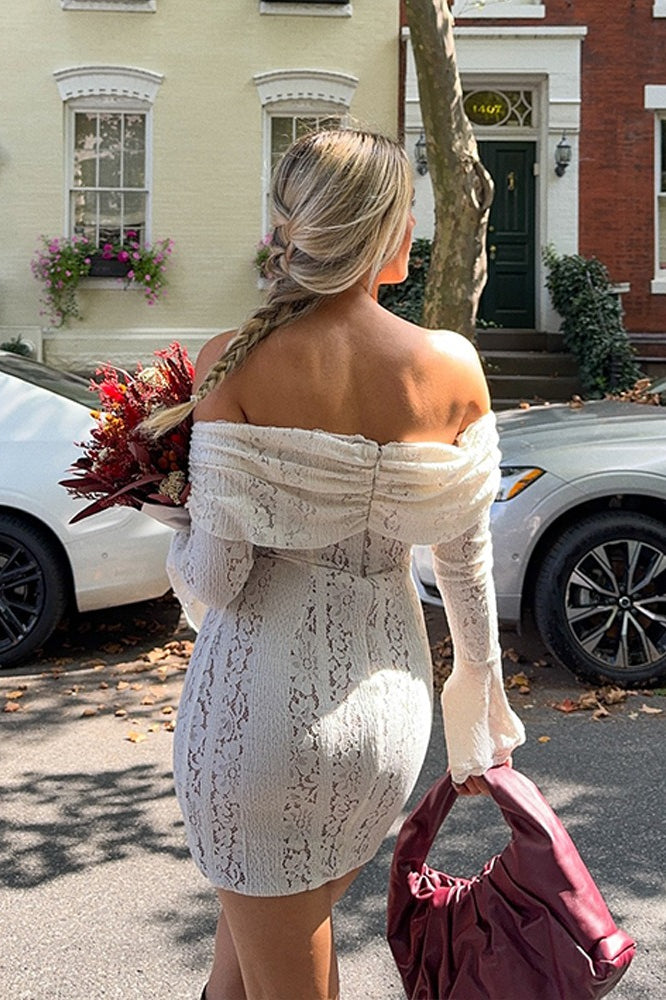 Lace Off Shoulder Long Sleeve Bodycon Mini Dress 3