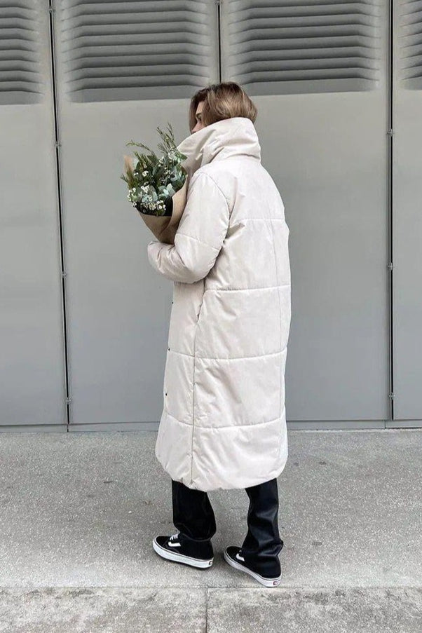 Long Stand Collar Relaxed Quilted Puffer Jacket 14