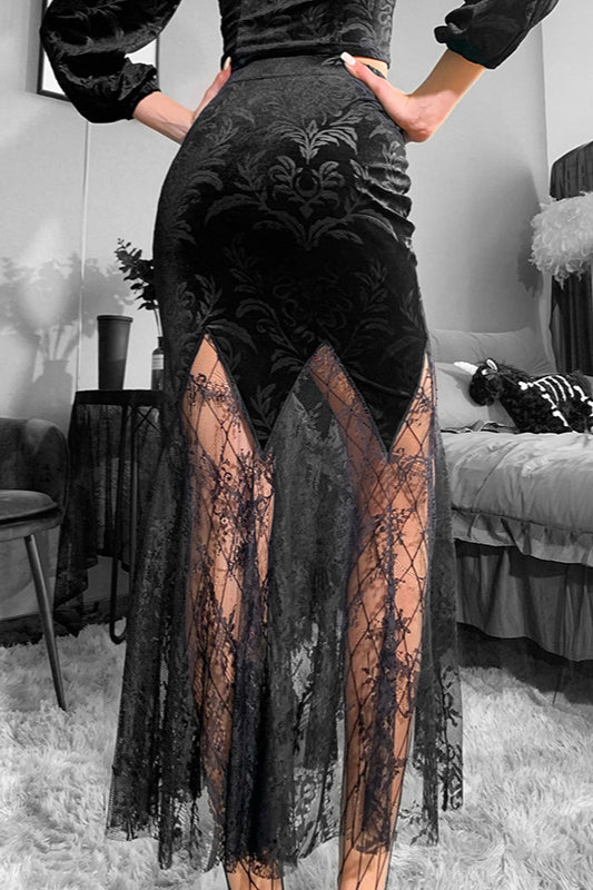 Gothic Sea Monster Lace Midi Skirt