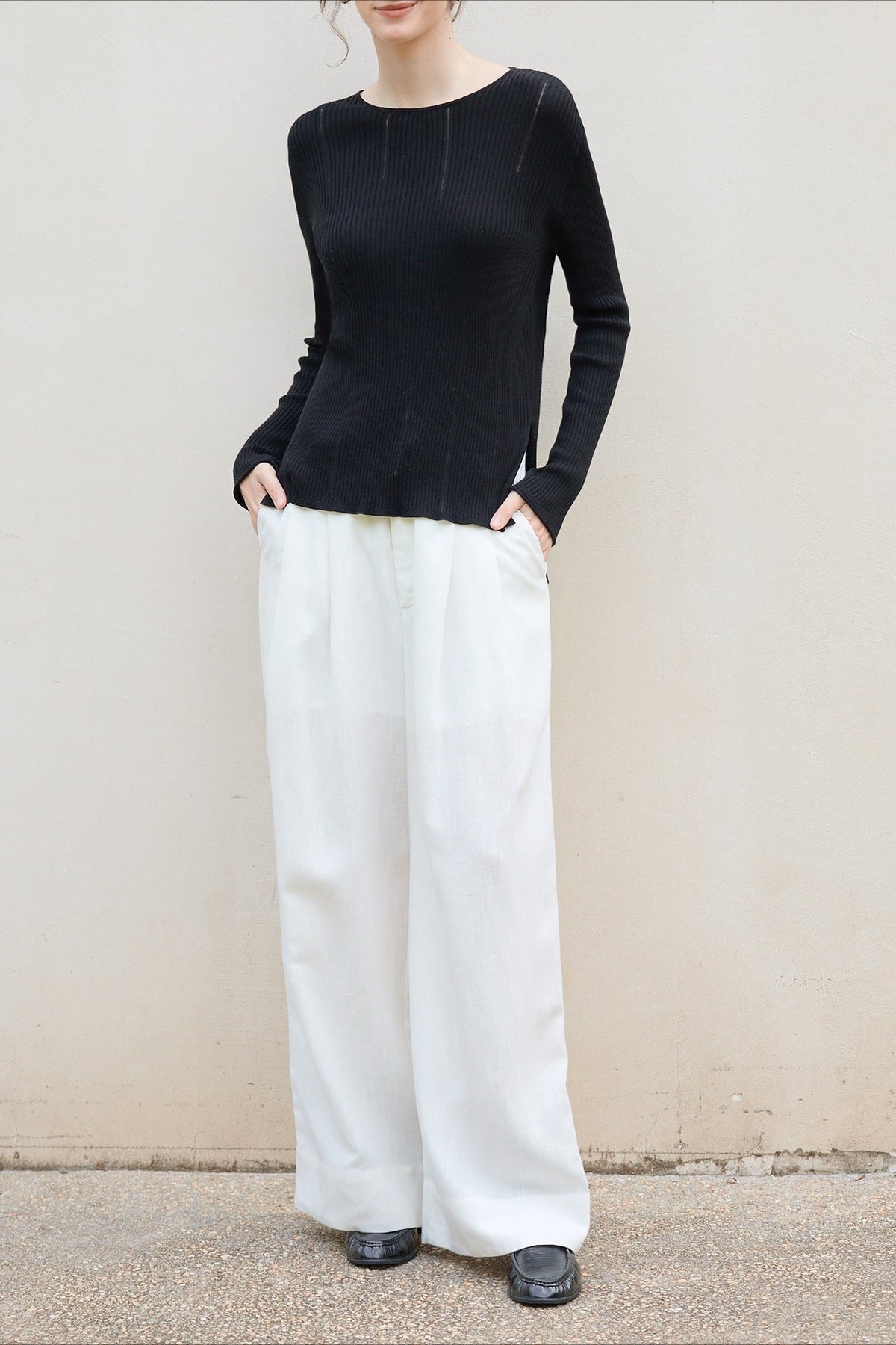 Lyocell Wool Side Slit Knit Top