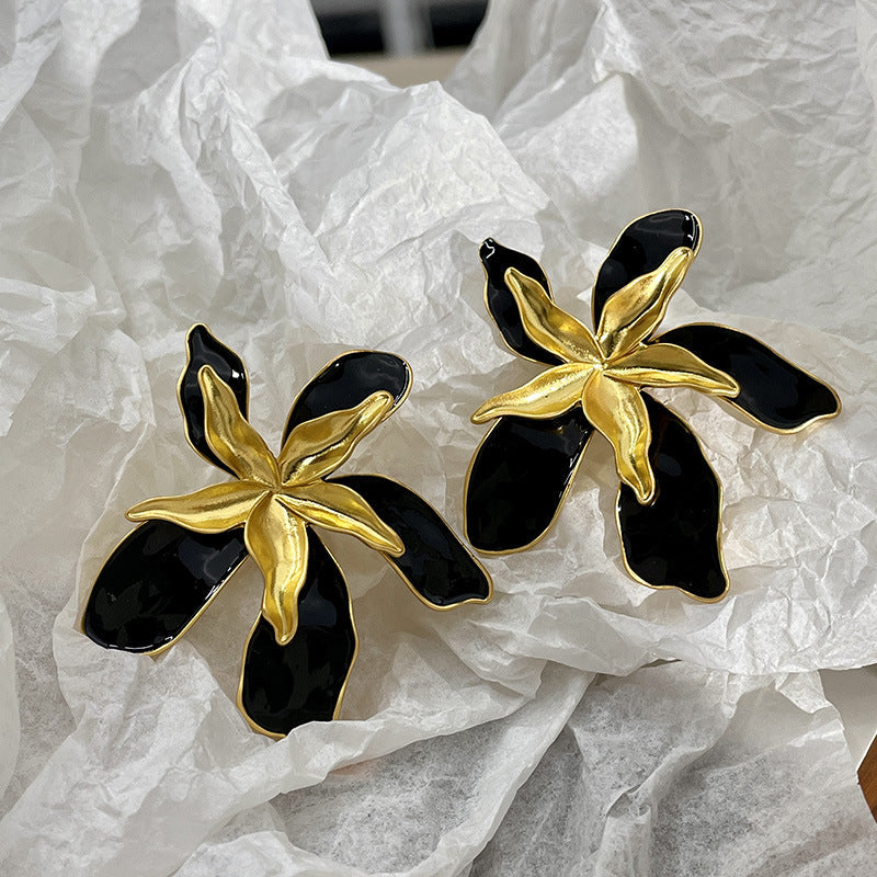 Double Flower Color Block Earrings - Fashionpara