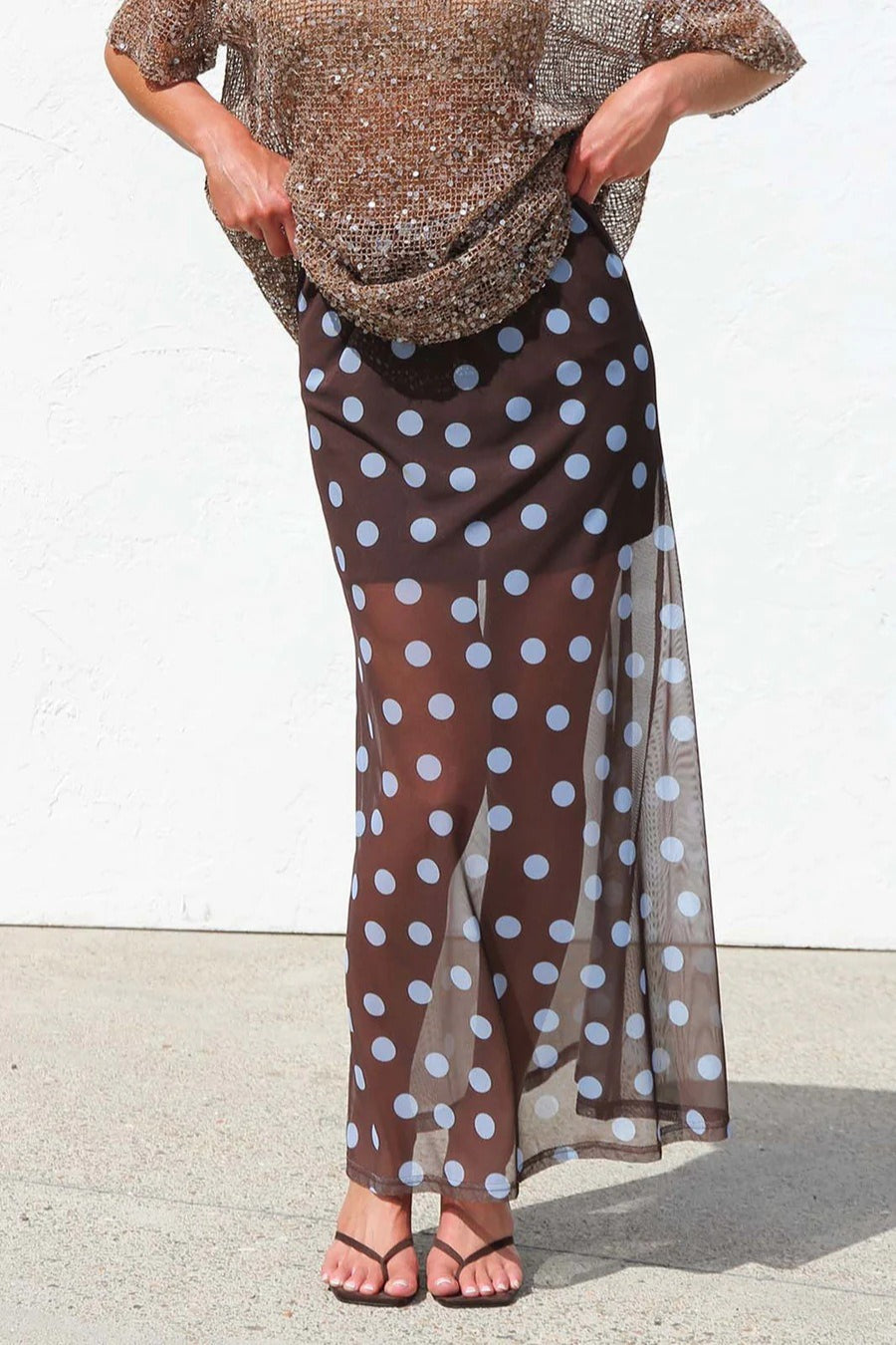 Polka Dot Sheer Casual Maxi Skirt