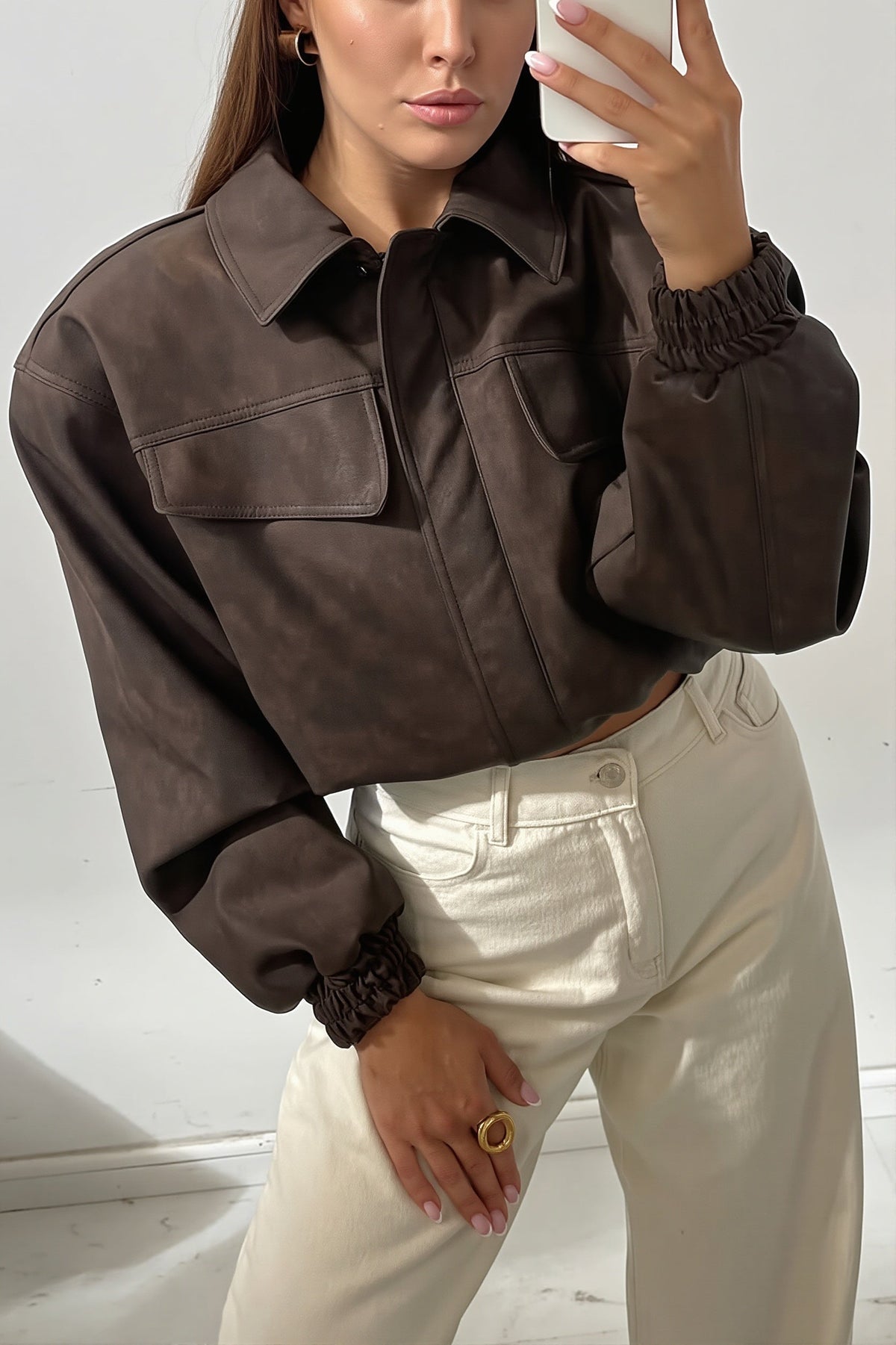 Suede Look Utility Bomber Jacket