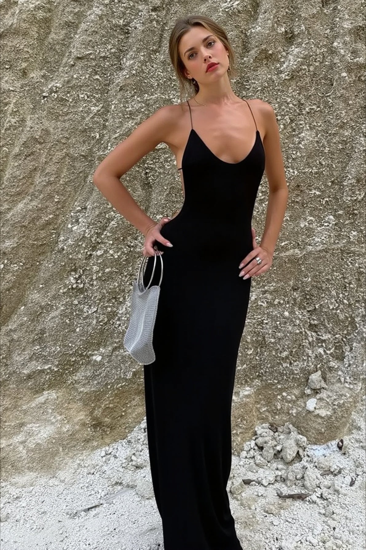 Satin Scoop Neck Backless Slip Maxi Dress