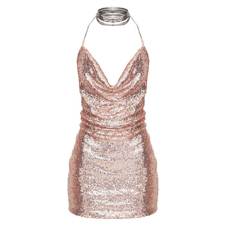 Self Love Metallic Mesh Crystal Straps Mini Dress - Fashionpara