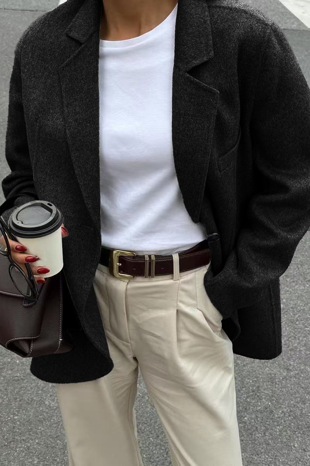 Minimalist Solid Color Tailored Coat - Fashionpara