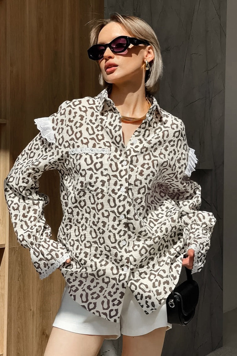 Pink Leopard Linen Blouse - Fashionpara