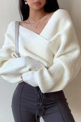 Cross V Neck Knit Sweater