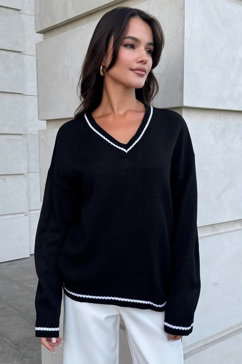 Casual Knit V Neck Sweater