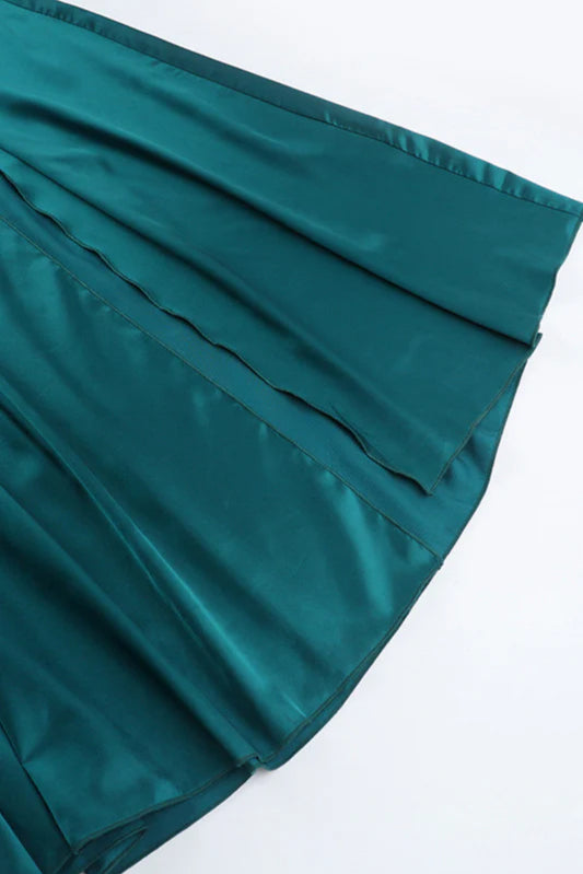 Satin V-Neck Waist-Cinching Split Dress Party Dress
