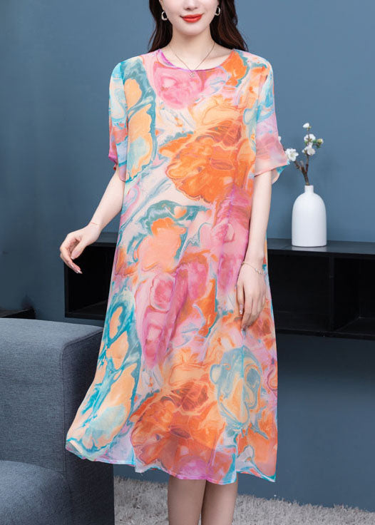 Abstract Marble Print Round Neck Butterfly Shift Midi Dress - View 3