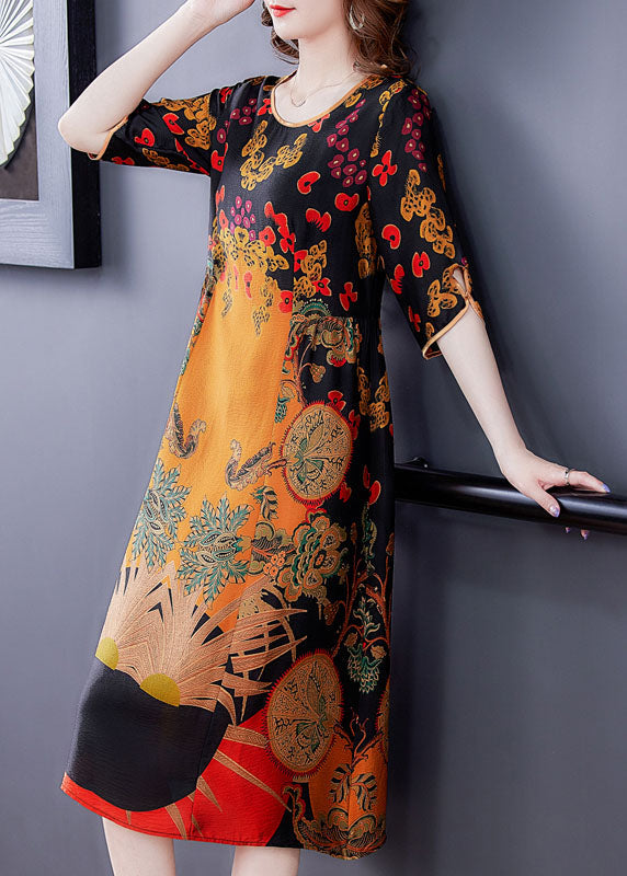 Ethnic Graphic Print Round Neck Elbow Sleeve Midi Shift Dress - View 3